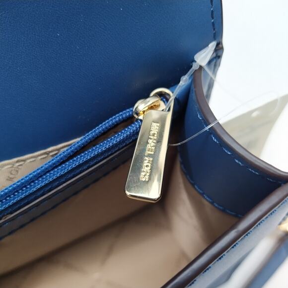 Michael Kors Jet Set Blue Leather Flap Closure Chain Strap Crossbody Bag - Picture 13 of 16